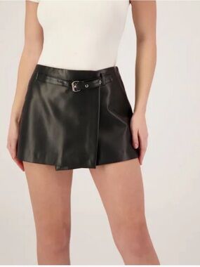 HYFVE Black Faux Leather Wrap Skort with Buckle